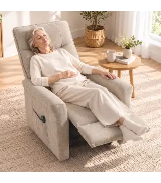 Sillón Relax Reclinable Eléctrico Levanta Personas 155° de Chenilla con Mando Asiento de Muelles Reposapiés Marrón