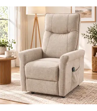 Sillón Relax Reclinable Eléctrico Levanta Personas 155° de Chenilla con Mando Asiento de Muelles Reposapiés Marrón