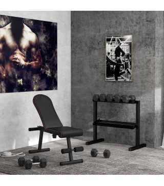 Estante para Mancuernas de 2 Niveles Soporte de Almacenamiento para Mancuernas Acero Carga 270 kg 94x52,5x82 cm Negro