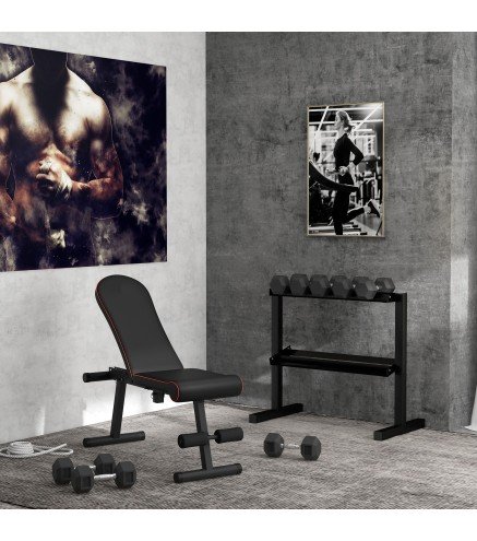 Estante para Mancuernas de 2 Niveles Soporte de Almacenamiento para Mancuernas Acero Carga 270 kg 94x52,5x82 cm Negro