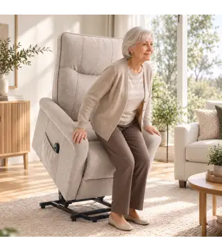Sillón Relax Reclinable Eléctrico Levanta Personas 155° de Chenilla con Mando Asiento de Muelles Reposapiés Marrón