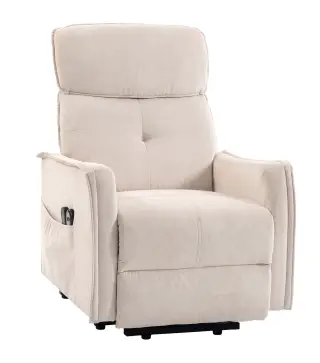 Sillón Relax Reclinable Eléctrico Levanta Personas con 2 Puntos Masaje Asiento con Muelles Reposapiés de Chenilla Crema