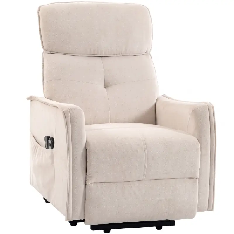 Sillón Relax Reclinable Eléctrico Levanta Personas con 2 Puntos Masaje Asiento con Muelles Reposapiés de Chenilla Crema Sillón Relax Reclinable Eléctrico Levanta Personas con 2 Puntos Masaje Asiento con Muelles Reposapiés de Chenilla Crema
