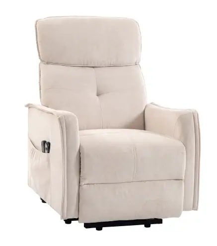 Sillón Relax Reclinable Eléctrico Levanta Personas con 2 Puntos Masaje Asiento con Muelles Reposapiés de Chenilla Crema