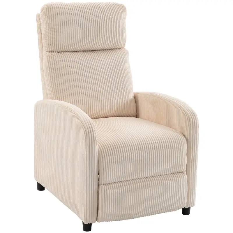Sillón Relax Reclinable de Pana hasta 135° Reposapiés Respaldo Alto Acolchado Grueso Montaje Fácil para Salón Beige