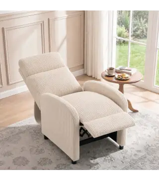 Sillón Relax Reclinable de Pana hasta 135° Reposapiés Respaldo Alto Acolchado Grueso Montaje Fácil para Salón Beige