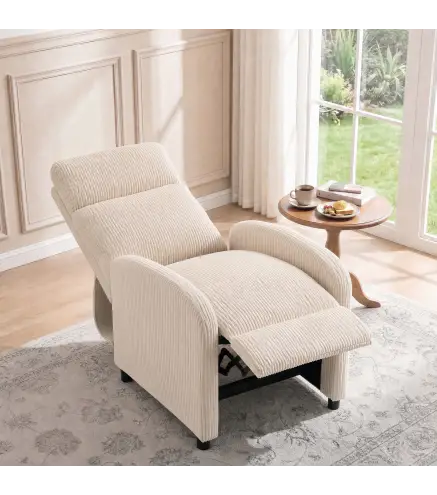 Sillón Relax Reclinable de Pana hasta 135° Reposapiés Respaldo Alto Acolchado Grueso Montaje Fácil para Salón Beige