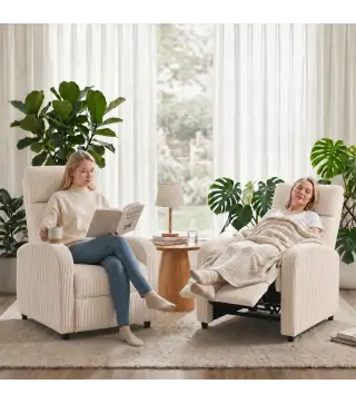 Sillón Relax Reclinable de Pana hasta 135° Reposapiés Respaldo Alto Acolchado Grueso Montaje Fácil para Salón Beige