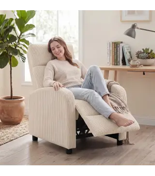 Sillón Relax Reclinable de Pana hasta 135° Reposapiés Respaldo Alto Acolchado Grueso Montaje Fácil para Salón Beige