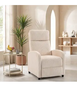 Sillón Relax Reclinable de Pana hasta 135° Reposapiés Respaldo Alto Acolchado Grueso Montaje Fácil para Salón Beige