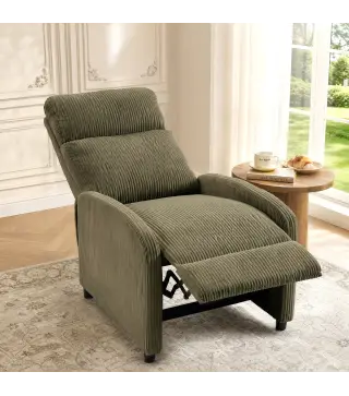 Sillón Relax Reclinable de Pana hasta 135° Reposapiés Respaldo Alto Acolchado Grueso Montaje Fácil Verde Oscuro