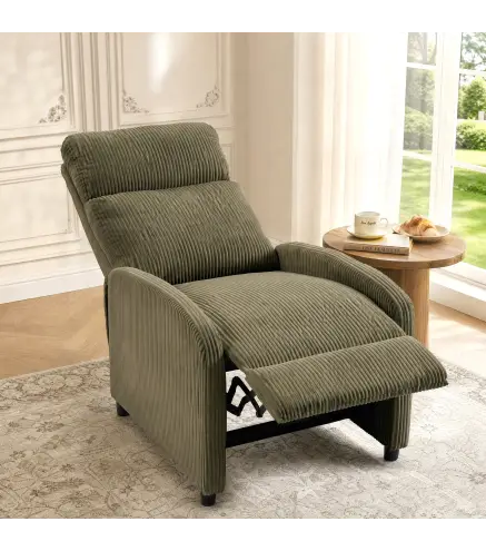 Sillón Relax Reclinable de Pana hasta 135° Reposapiés Respaldo Alto Acolchado Grueso Montaje Fácil Verde Oscuro
