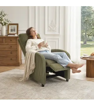 Sillón Relax Reclinable de Pana hasta 135° Reposapiés Respaldo Alto Acolchado Grueso Montaje Fácil Verde Oscuro