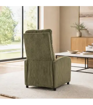 Sillón Relax Reclinable de Pana hasta 135° Reposapiés Respaldo Alto Acolchado Grueso Montaje Fácil Verde Oscuro