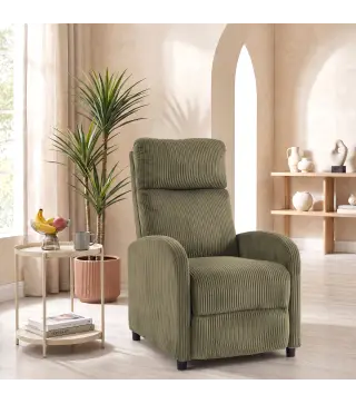 Sillón Relax Reclinable de Pana hasta 135° Reposapiés Respaldo Alto Acolchado Grueso Montaje Fácil Verde Oscuro