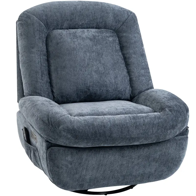 Sillón Relax Reclinable Eléctrico con Calor Lumbar Masaje Giro y Balanceo Reposapiés Asiento Extraancho Puerto USB Azul Sillón Relax Reclinable Eléctrico con Calor Lumbar Masaje Giro y Balanceo Reposapiés Asiento Extraancho Puerto USB Azul