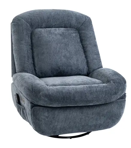 Sillón Relax Reclinable Eléctrico con Calor Lumbar Masaje Giro y Balanceo Reposapiés Asiento Extraancho Puerto USB Azul