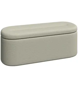 Banco de Almacenaje Puff Almacenaje Tapizado en Lino Tapa Cierre Suave Diseño Ovalado Carga 220 kg 116x42x44 cm Gris
