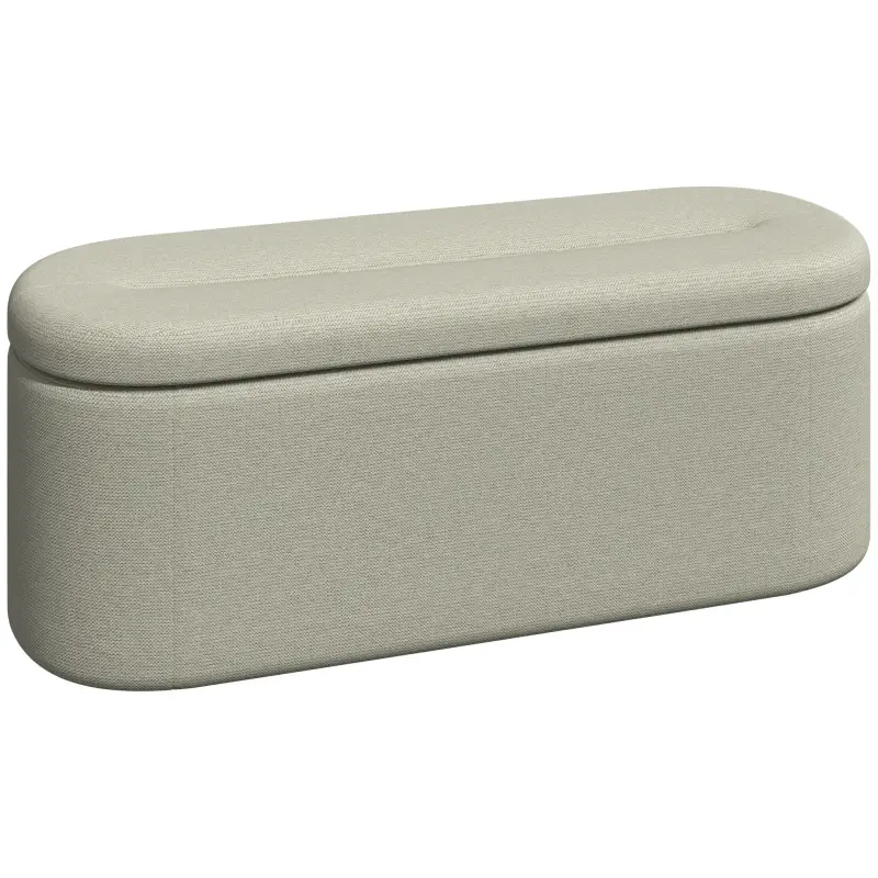 Banco de Almacenaje Puff Almacenaje Tapizado en Lino Tapa Cierre Suave Diseño Ovalado Carga 220 kg 116x42x44 cm Gris
