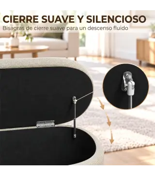 Banco de Almacenaje Puff Almacenaje Tapizado en Lino Tapa Cierre Suave Diseño Ovalado Carga 220 kg 116x42x44 cm Gris
