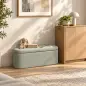 Banco de Almacenaje Puff Almacenaje Tapizado en Lino Tapa Cierre Suave Diseño Ovalado Carga 220 kg 116x42x44 cm Gris Banco de Almacenaje Puff Almacenaje Tapizado en Lino Tapa Cierre Suave Diseño Ovalado Carga 220 kg 116x42x44 cm Gris