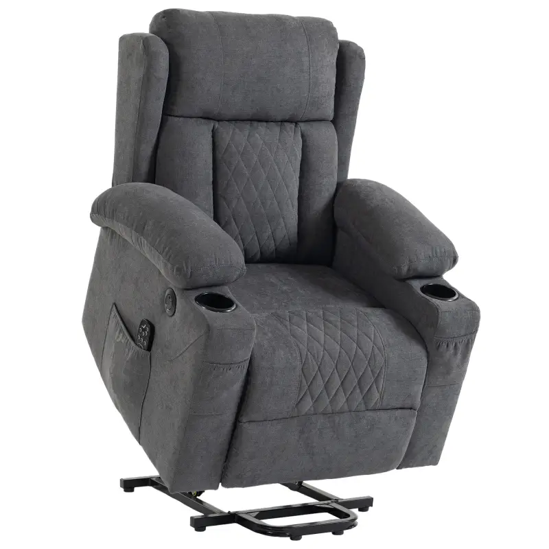 Sillón Relax Reclinable Eléctrico Levanta Personas con 8 Puntos Masaje y Calor Lumbar Puerto USB Mando Reposapiés Gris Sillón Relax Reclinable Eléctrico Levanta Personas con 8 Puntos Masaje y Calor Lumbar Puerto USB Mando Reposapiés Gris