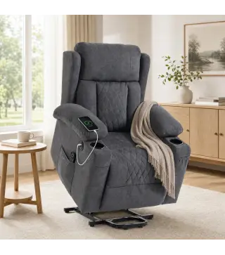 Sillón Relax Reclinable Eléctrico Levanta Personas con 8 Puntos Masaje y Calor Lumbar Puerto USB Mando Reposapiés Gris