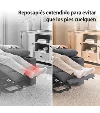 Sillón Relax Reclinable Eléctrico Levanta Personas con 8 Puntos Masaje y Calor Lumbar Puerto USB Mando Reposapiés Gris