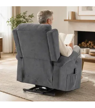 Sillón Relax Reclinable Eléctrico Levanta Personas con 8 Puntos Masaje y Calor Lumbar Puerto USB Mando Reposapiés Gris