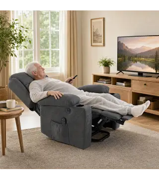 Sillón Relax Reclinable Eléctrico Levanta Personas con 8 Puntos Masaje y Calor Lumbar Puerto USB Mando Reposapiés Gris