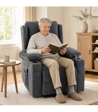Sillón Relax Reclinable Eléctrico Levanta Personas con 8 Puntos Masaje y Calor Lumbar Puerto USB Mando Reposapiés Gris