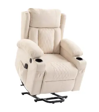 Sillón Relax Reclinable Eléctrico Levanta Personas con 8 Puntos Masaje y Calor Lumbar Puerto USB Mando Reposapiés Crema