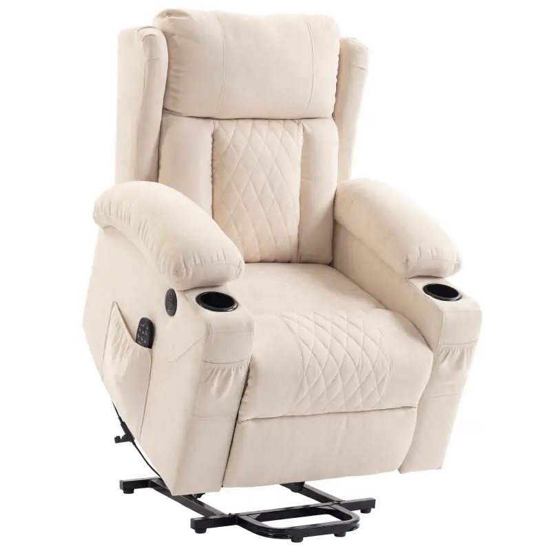 Sillón Relax Reclinable Eléctrico Levanta Personas con 8 Puntos Masaje y Calor Lumbar Puerto USB Mando Reposapiés Crema Sillón Relax Reclinable Eléctrico Levanta Personas con 8 Puntos Masaje y Calor Lumbar Puerto USB Mando Reposapiés Crema