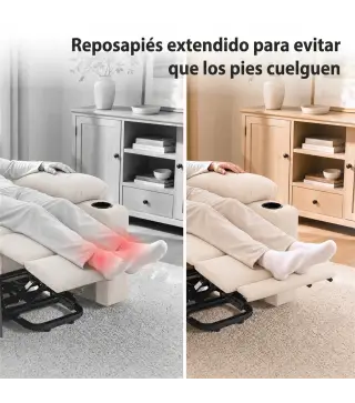 Sillón Relax Reclinable Eléctrico Levanta Personas con 8 Puntos Masaje y Calor Lumbar Puerto USB Mando Reposapiés Crema