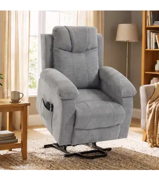 Sillón Relax Reclinable Eléctrico Levanta Personas con 8 Puntos Masaje y Calor Lumbar Puerto USB Mando Reposapiés Gris