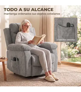 Sillón Relax Reclinable Eléctrico Levanta Personas con 8 Puntos Masaje y Calor Lumbar Puerto USB Mando Reposapiés Gris