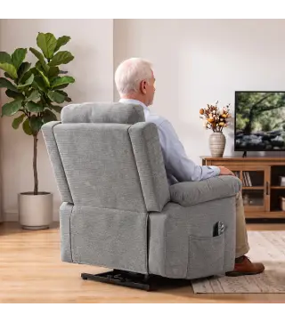 Sillón Relax Reclinable Eléctrico Levanta Personas con 8 Puntos Masaje y Calor Lumbar Puerto USB Mando Reposapiés Gris