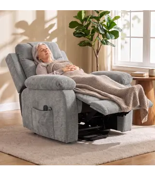 Sillón Relax Reclinable Eléctrico Levanta Personas con 8 Puntos Masaje y Calor Lumbar Puerto USB Mando Reposapiés Gris