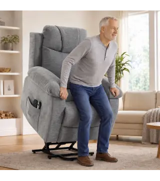 Sillón Relax Reclinable Eléctrico Levanta Personas con 8 Puntos Masaje y Calor Lumbar Puerto USB Mando Reposapiés Gris