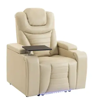 Sillón Relax Reclinable Eléctrico Calor Lumbar Masaje Vibración Luz LED Reposapiés Puertos USB y Type-C Blanco Crema