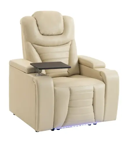 Sillón Relax Reclinable Eléctrico Calor Lumbar Masaje Vibración Luz LED Reposapiés Puertos USB y Type-C Blanco Crema