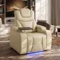 Sillón Relax Reclinable Eléctrico Calor Lumbar Masaje Vibración Luz LED Reposapiés Puertos USB y Type-C Blanco Crema