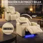 Sillón Relax Reclinable Eléctrico Calor Lumbar Masaje Vibración Luz LED Reposapiés Puertos USB y Type-C Blanco Crema