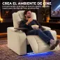 Sillón Relax Reclinable Eléctrico Calor Lumbar Masaje Vibración Luz LED Reposapiés Puertos USB y Type-C Blanco Crema
