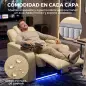 Sillón Relax Reclinable Eléctrico Calor Lumbar Masaje Vibración Luz LED Reposapiés Puertos USB y Type-C Blanco Crema