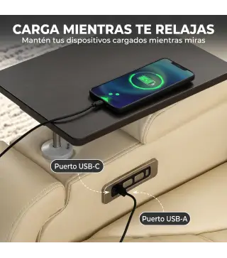 Sillón Relax Reclinable Eléctrico Calor Lumbar Masaje Vibración Luz LED Reposapiés Puertos USB y Type-C Blanco Crema