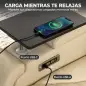 Sillón Relax Reclinable Eléctrico Calor Lumbar Masaje Vibración Luz LED Reposapiés Puertos USB y Type-C Blanco Crema