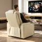 Sillón Relax Reclinable Eléctrico Calor Lumbar Masaje Vibración Luz LED Reposapiés Puertos USB y Type-C Blanco Crema