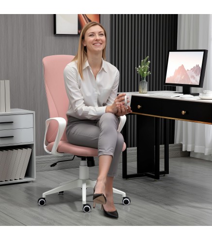Silla de Oficina Giratoria Altura Ajustable con Reposabrazos Función de Basculante Respaldo Alto 62x56x110-119,5cm Rosa