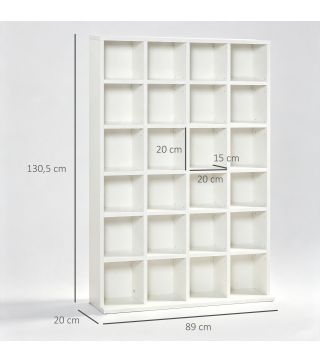 Estantería para 456 CDs y 336 DVDs con 24 Compartimentos Estantes Ajustables para Salón Oficina 89x20x130,5 cm Blanco